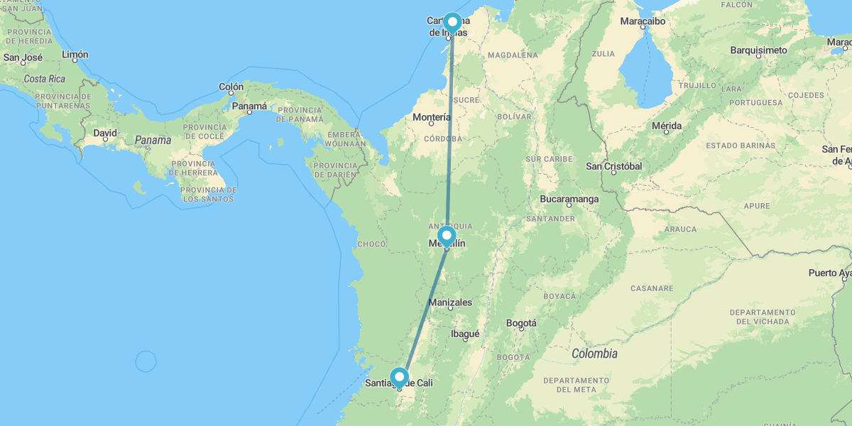 Cali, Medellín e Cartagena de Indias