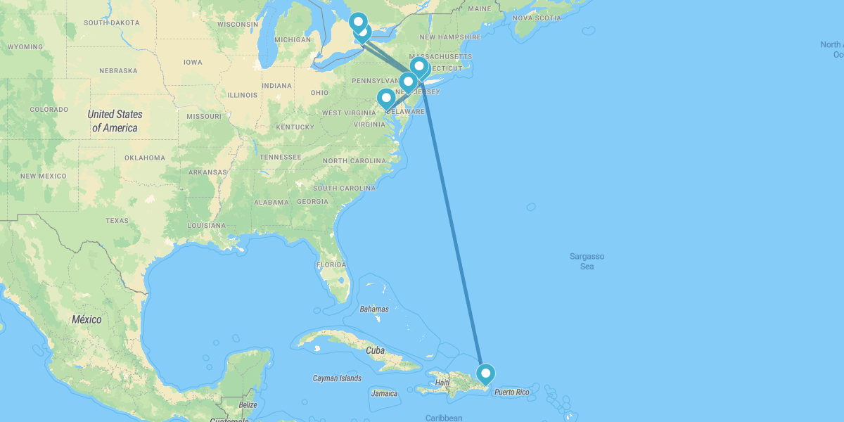 New York, Cascate del Niagara, Toronto, New Jersey, Washington e Punta Cana