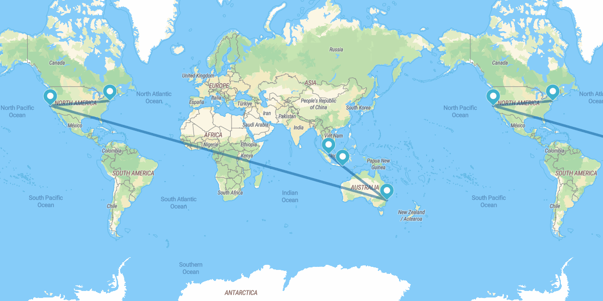 New York, San Francisco, Sydney, Bali e Singapore