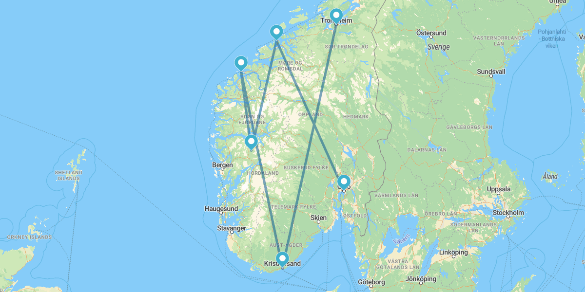 Da Oslo a Trondheim, Fiordi e la Costa Atlantica
