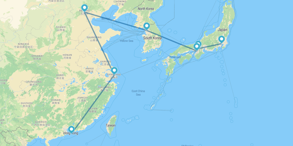 Tokyo, Kyoto, Osaka, Seul, Pechino, Shanghai e Hong Kong