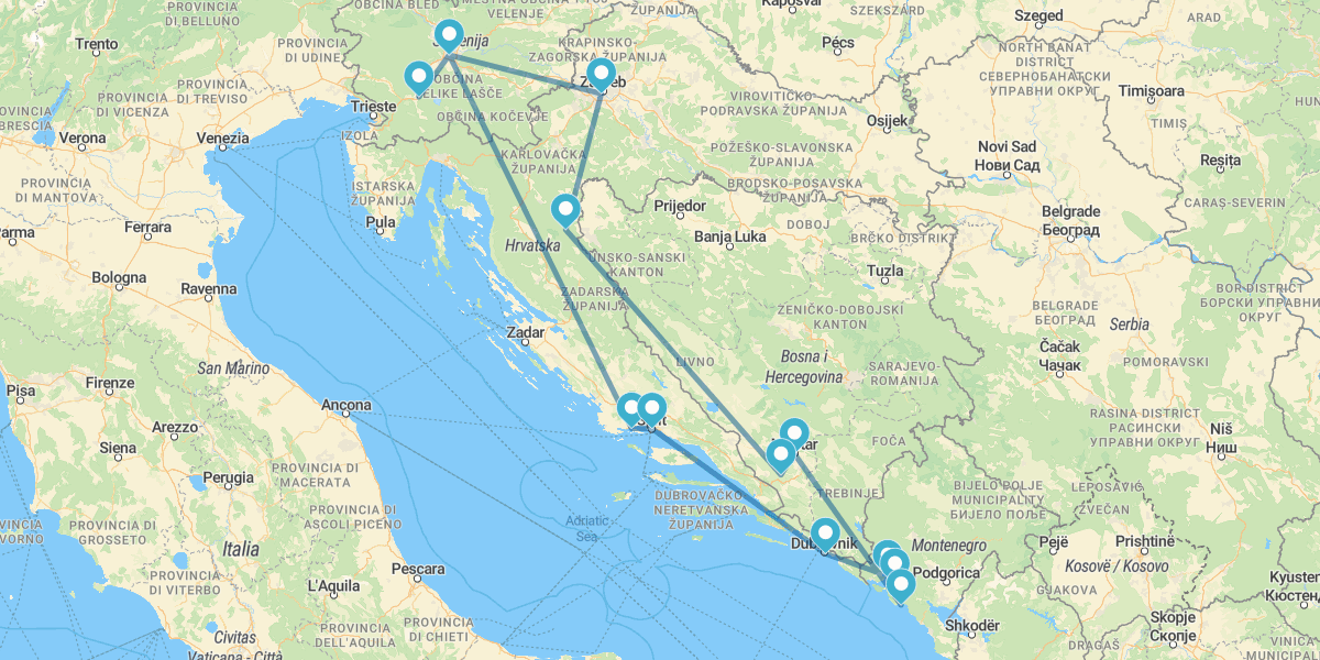Percorso attraverso la Croazia, Montenegro, Bosnia e Slovenia