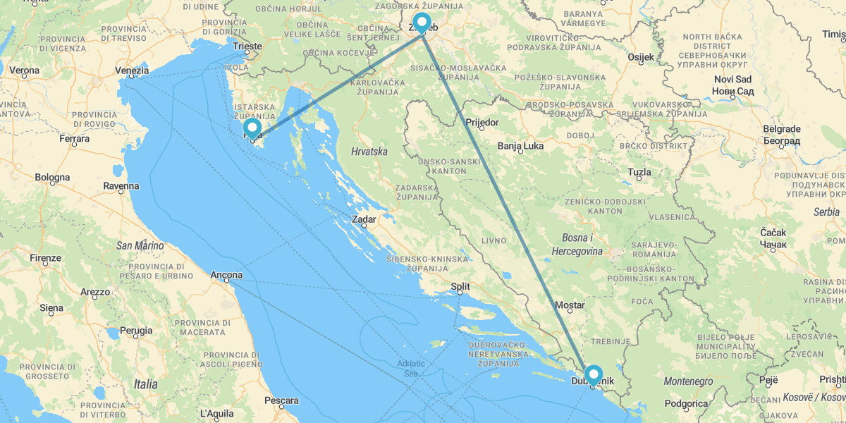 Pola, Zagabria e Dubrovnik