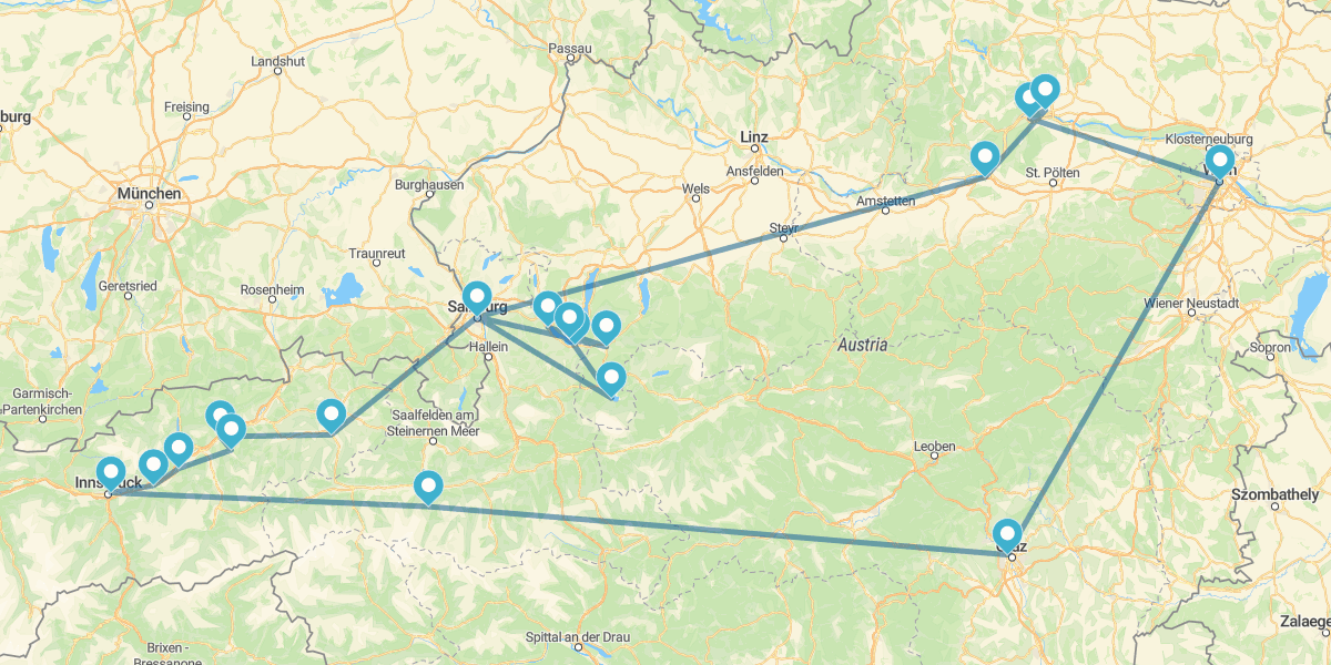 Percorso dal Danubio alle Alpi e il Tirolo