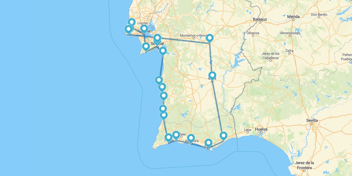 Percorso attraverso l'Algarve e la Costa di Lisbona