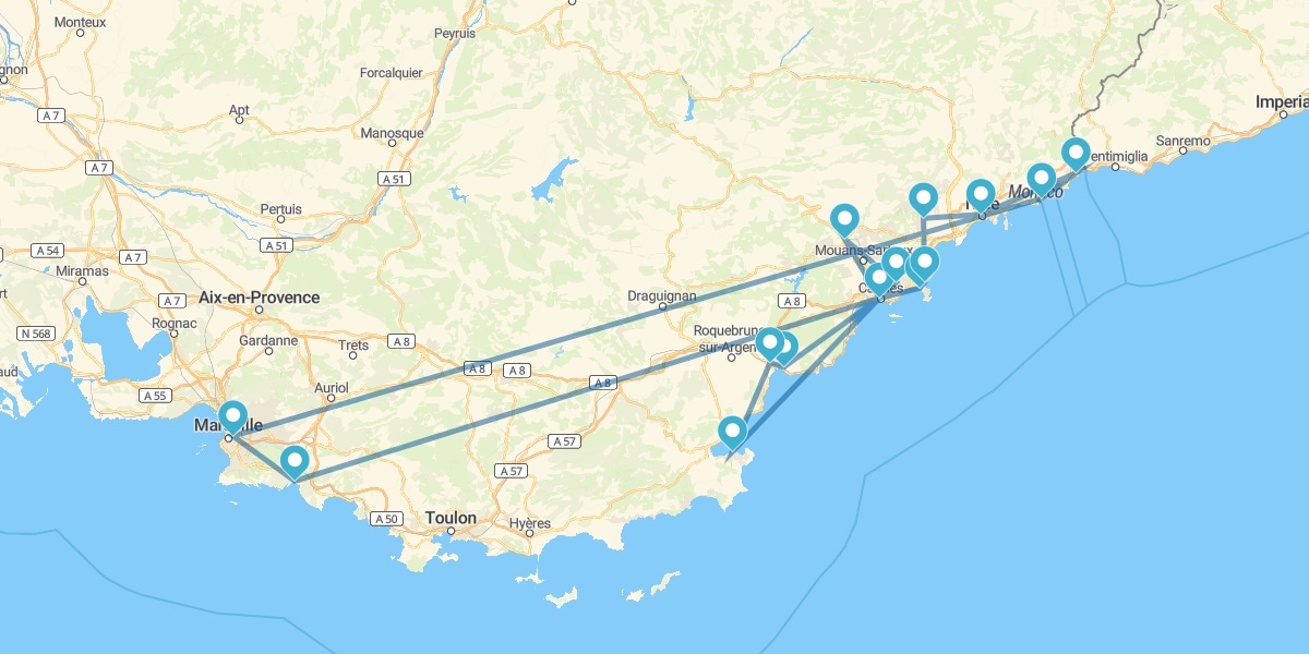 Percorso da Marsiglia alla Costa Azzurra