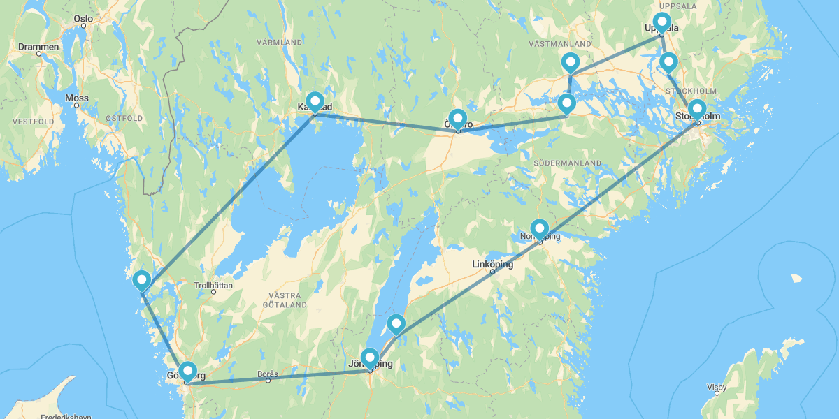 Percorso da Stoccolma a Göteborg