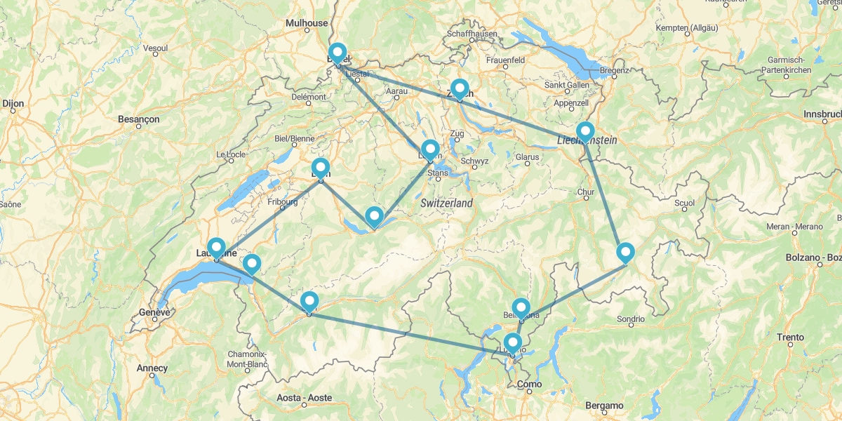 Percorso attraverso il Paese Elvetico e i suoi Paesaggi da Cartolina