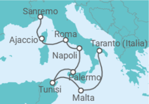 Itinerario della crociera Malta, Tunisia, Italia, Francia - Costa Crociere