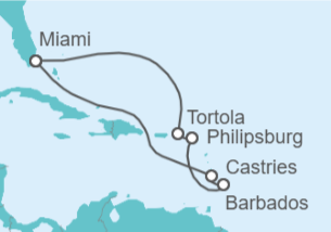 Itinerario della crociera Santa Lucia, Barbados, Sint Maarten, Isole Vergini britanniche - Cunard