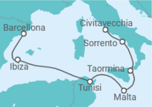 Itinerario della crociera Spagna, Tunisia, Malta, Italia - Explora Journeys