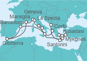 Itinerario della crociera Gibilterra, Francia, Italia, Grecia, Turchia - Princess Cruises