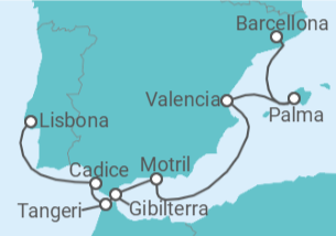 Itinerario della crociera Spagna, Gibilterra, Marocco - NCL Norwegian Cruise Line