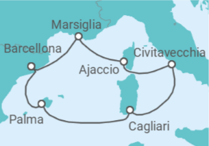 Itinerario della crociera Spagna, Italia, Francia Bevande Incluse - AIDA