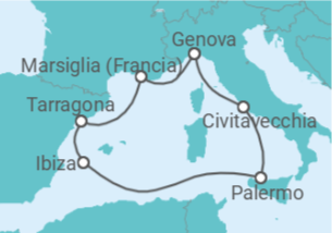 Itinerario della crociera Italia, Spagna, Francia - MSC Crociere