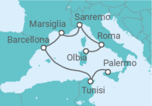 Itinerario della crociera Italia, Francia, Spagna, Tunisia Bevande Incluse - Costa Crociere
