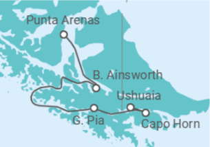 Itinerario della crociera Fiordos de Tierra del Fuego (4N) - Australis