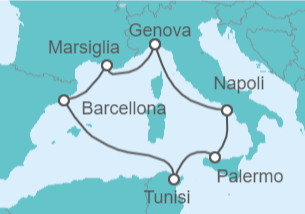 Itinerario della crociera Italia, Francia, Spagna, Tunisia - MSC Crociere
