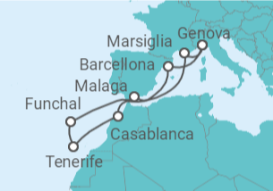 Itinerario della crociera Spagna, Marocco, Portogallo, Francia - MSC Crociere