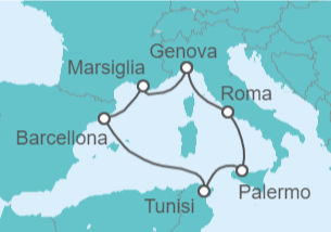 Itinerario della crociera Tunisia, Italia, Francia - MSC Crociere