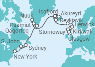 Itinerario della crociera Da Glasgow (Escocia) a New York (USA) - Explora Journeys