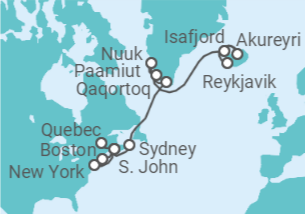 Itinerario della crociera Da Reykjavik (Islanda) a Quebec - Explora Journeys
