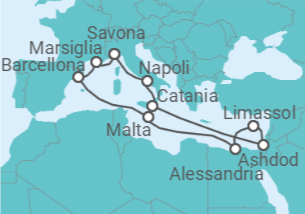 Itinerario della crociera Italiae, Cipro, Egitto, Malta, Spagna, Francia - Costa Crociere