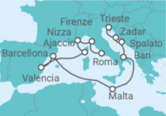 Itinerario della crociera Italia, Francia, Spagna, Malta, Croazia - Cunard