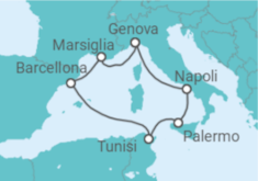 Itinerario della crociera Tunisia, Spagna, Francia, Italia - MSC Crociere