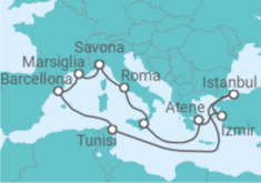 Itinerario della crociera Italia, Grecia, Turchia, Tunisia, Spagna, Francia - Costa Crociere