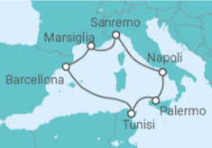 Itinerario della crociera Italia, Tunisia, Spagna, Francia Bevande Incluse - Costa Crociere