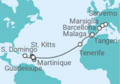 Itinerario della crociera Da Santo Domingo a Savona - Costa Crociere