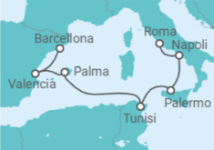 Itinerario della crociera Italia, Tunisia, Spagna - Holland America Line
