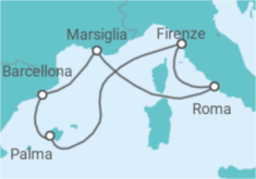 Itinerario della crociera Spagna, Italia, Francia - AIDA