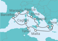 Itinerario della crociera Italia, Francia, Spagna, Tunisia, Malta, Grecia - Holland America Line