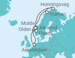 Itinerario della crociera Crociera Fiordi Norvegesi, Capo Nord + Hotel ad Amsterdam - Royal Caribbean