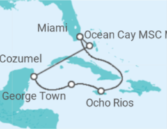 Itinerario della crociera Crociera Giamaica, Is.Cayman, Messico + Hotel a Miami - Bevande incluse - MSC Crociere