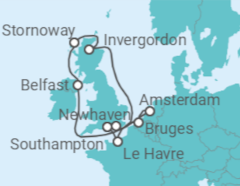 Itinerario della crociera Regno Unito, Olanda, Belgio, Francia - NCL Norwegian Cruise Line
