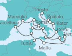 Itinerario della crociera Mediterraneo al Completo - Holland America Line