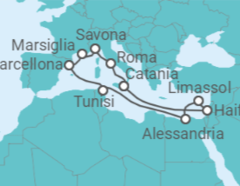 Itinerario della crociera Israele, Cipro, Egitto, Tunisia, Spagna, Francia, Italia - Costa Crociere