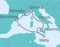 Itinerario della crociera Spagna, Francia, Italia - MSC Cruceros
