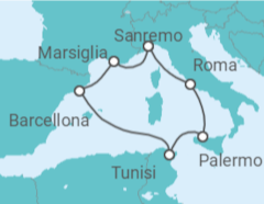 Itinerario della crociera Francia, Spagna, Tunisia, Italia - Costa Crociere