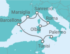 Itinerario della crociera Italia, Francia, Spagna, Tunisia - Costa Crociere