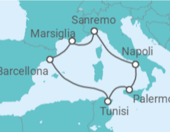 Itinerario della crociera Tunisia, Spagna, Francia, Italia - Costa Crociere