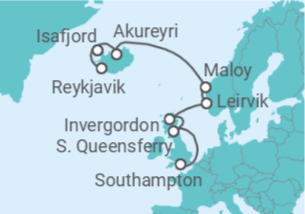 Itinerario della crociera Crociera Islanda e Regno Unito + Soggiorno a Reykjavik - NCL Norwegian Cruise Line