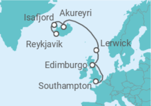 Itinerario della crociera Crociera Islanda e Regno Unito + soggiorno a Reykjavik - NCL Norwegian Cruise Line