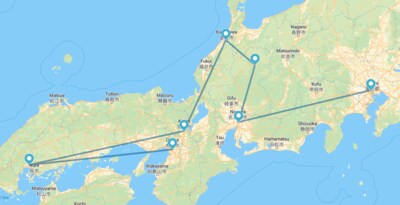 Tokyo, Nagoya, Takayama, Kanazawa, Kyoto, Hiroshima e Osaka
